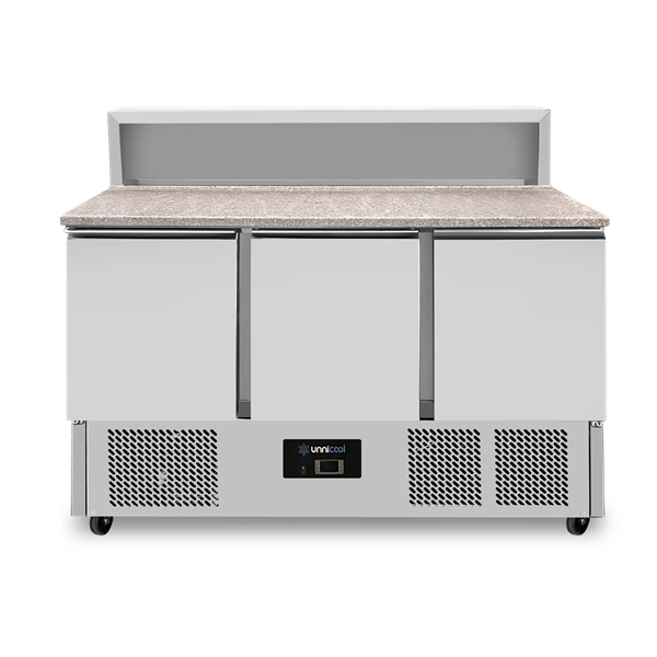 Table réfrigérée pizza 3 portes GN 1/1 avec structure 8 bacs GN 1/6 - Unninox