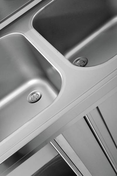 Meuble plonge inox 2 bacs à droite portes coulissantes - L 2000 x P 700 x H 850 mm - Unninox