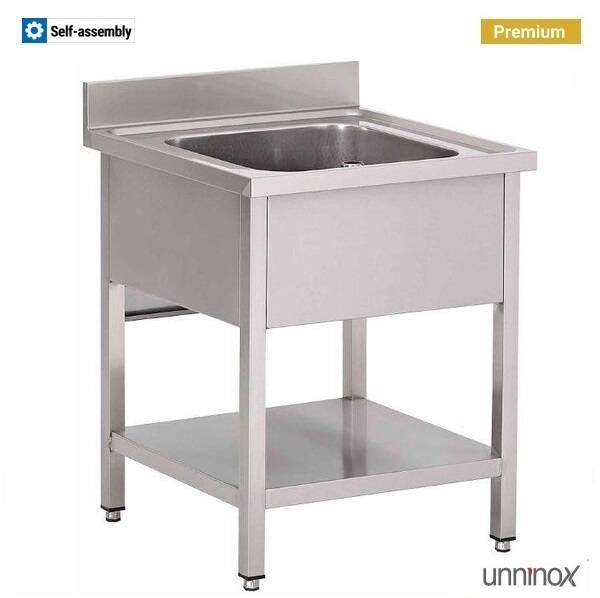 Plonge inox 1 bac avec étagère basse - L 600 x P 700 x H 850 mm - gamme Premium - Unninox
