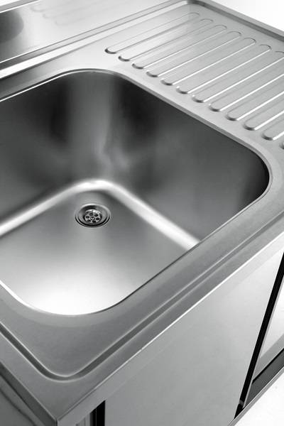 Meuble plonge inox 1 bac à droite portes coulissantes - L 1000 x P 700 x H 850 mm - Unninox