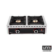 Réchaud gaz à poser 2 feux 2 x 7 kW - L 690 x P 510 x H 200 mm - Unninox