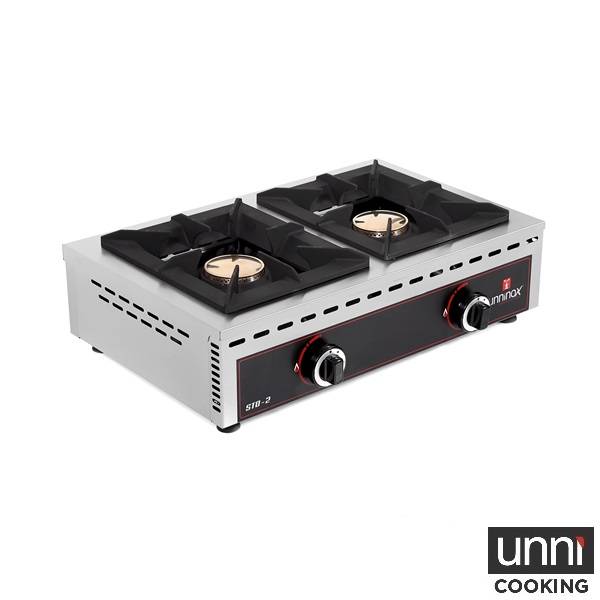 Réchaud gaz à poser 2 feux 2 x 7 kW - L 690 x P 510 x H 200 mm - Unninox