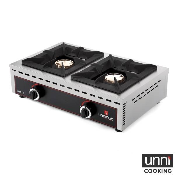 Réchaud gaz à poser 2 feux 2 x 7 kW - L 690 x P 510 x H 200 mm - Unninox