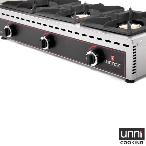 Réchaud gaz à poser 3 feux 3 x 7 kW - L 1010 x P 510 x H 200 mm - Unninox