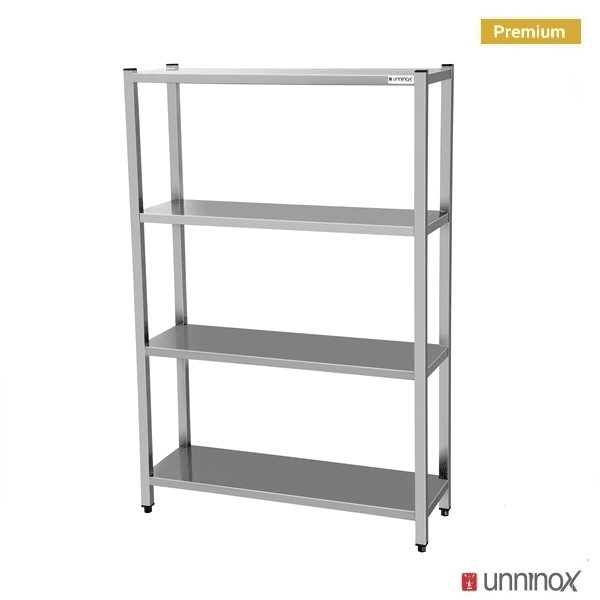 Rayonnage inox Premium 4 niveaux tube carré 40 x 40 mm - L 1000 x P 500 x H 1800 mm - Unninox
