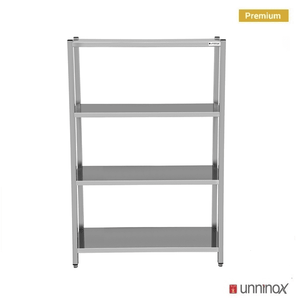 Rayonnage inox Premium 4 niveaux tube carré 40 x 40 mm - L 1800 x P 500 x H 1800 mm - Unninox