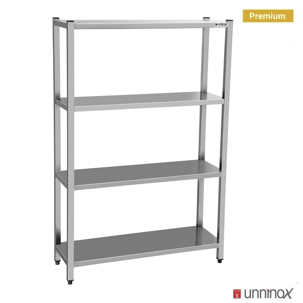 Rayonnage inox Premium 4 niveaux tube carré 40 x 40 mm - L 1000 x P 500 x H 1800 mm - Unninox