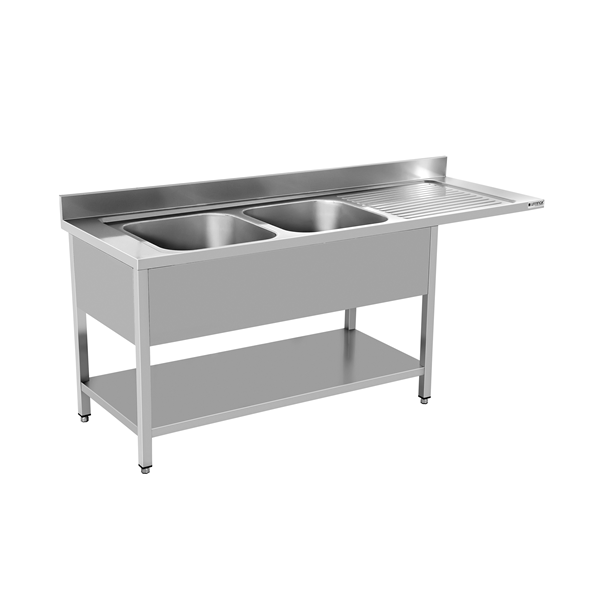 Plonge inox 2 bacs à gauche avec emplacement lave-vaisselle - L 2000 x P 700 x H 850 mm - soudée - Unninox