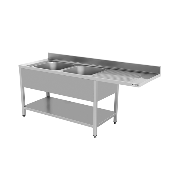 Plonge inox 2 bacs à gauche avec emplacement lave-vaisselle - L 2000 x P 700 x H 850 mm - soudée - Unninox