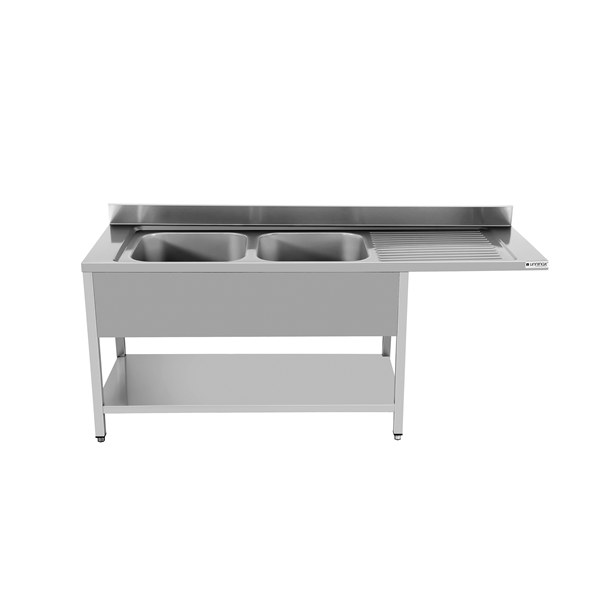Plonge inox 2 bacs à gauche avec emplacement lave-vaisselle - L 2000 x P 700 x H 850 mm - soudée - Unninox