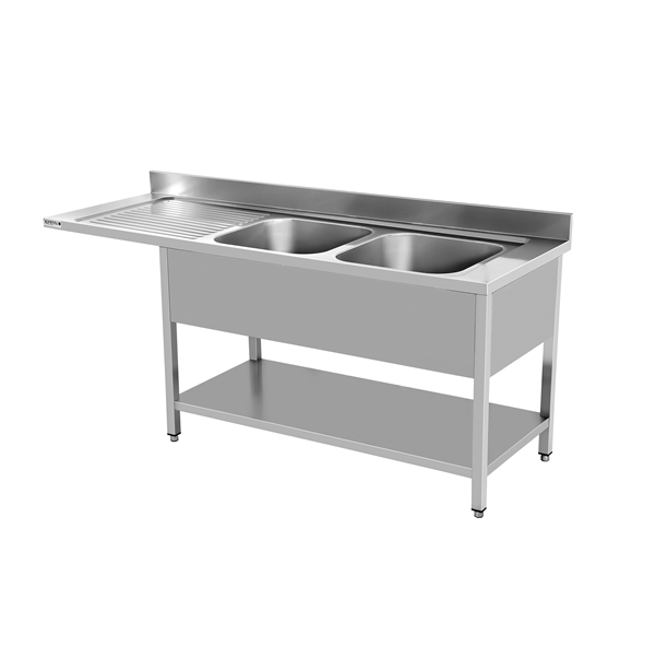 Plonge inox 2 bacs à droite avec emplacement lave-vaisselle - L 2000 x P 700 x H 850 mm - soudée - Unninox
