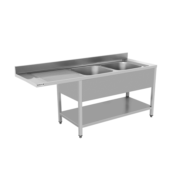 Plonge inox 2 bacs à droite avec emplacement lave-vaisselle - L 2000 x P 700 x H 850 mm - soudée - Unninox