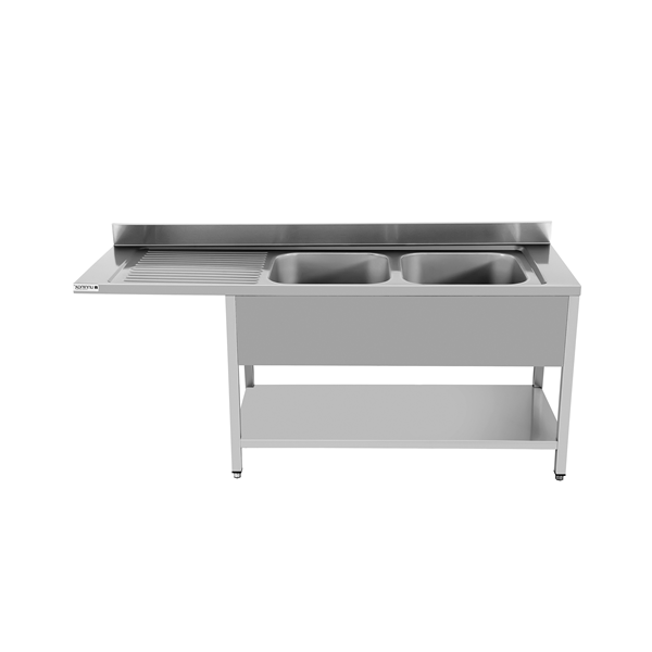 Plonge inox 2 bacs à droite avec emplacement lave-vaisselle - L 1600 x P 700 x H 850 mm - soudée - Unninox
