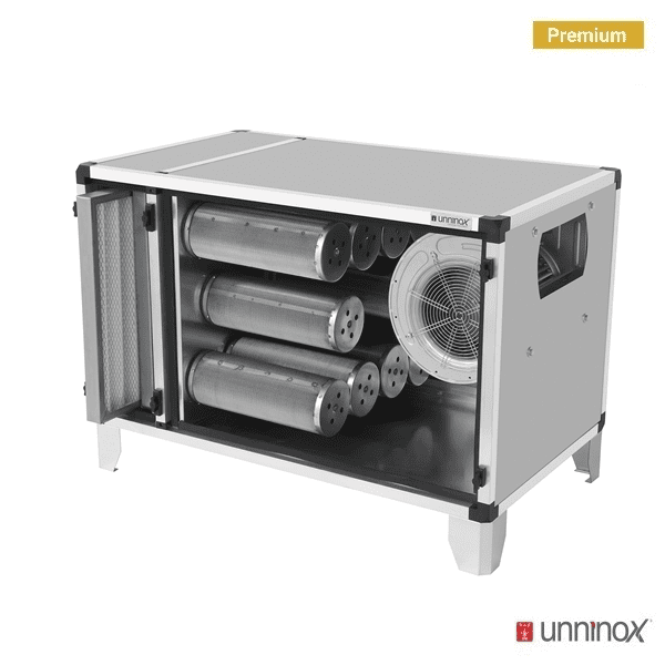Caisson de purification d'air extrait avec moteur - 2000 m³/h - L 1200 x P 670 x H 670 mm - Unninox