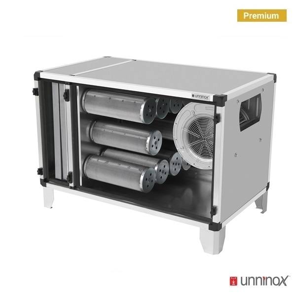 Caisson de purification d'air extrait avec moteur - 2000 m³/h - L 1200 x P 670 x H 670 mm - Unninox