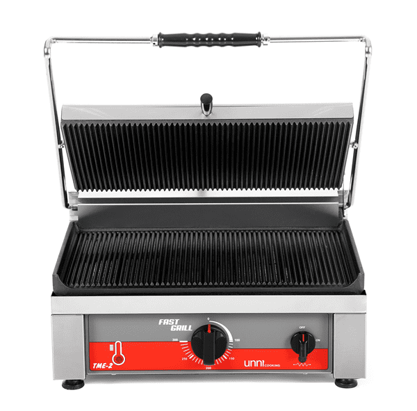 Grill panini contact fonte rainurée - surface 460 x 300 mm - 3 kW 230 V - Unninox