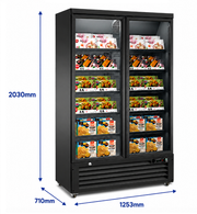 Congélateur vitré 2 portes - 1200 L - de -22 à -18 °C - 10 clayettes - L 1253 x P 710 x H 2030 mm - Unninox