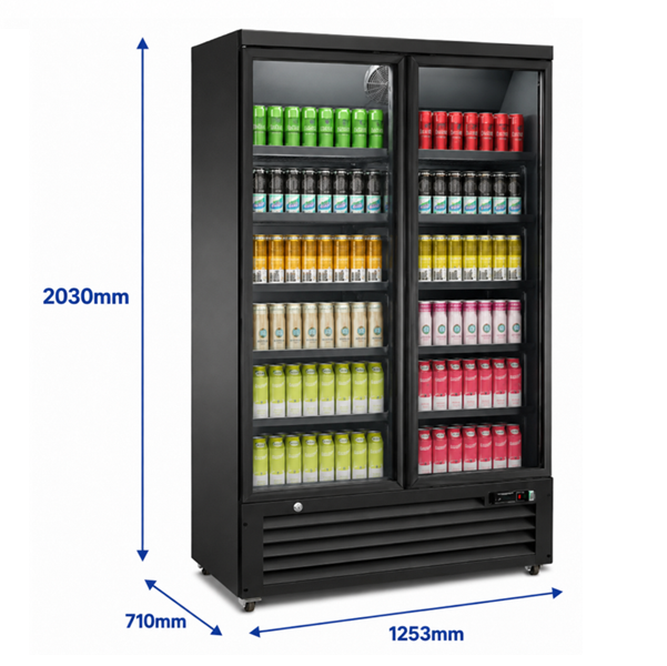 Armoire réfrigérée positive vitrée - 1081 L - noir - 0 à +10 °C - froid ventilé - L 1253 x P 710 x H 2030 mm - Unninox