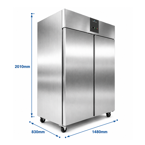 Armoire réfrigérée négative inox 2 portes - 1400 L - de -22 à -18 °C - classe E - L 1480 x P 830 x H 2010 mm - Unninox