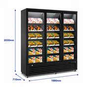 Congélateur vitré 3 portes - 1530 L - noir - de -18 à -22 °C - froid ventilé - 15 grilles - Unninox