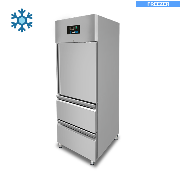 Armoire réfrigérée négative inox GN 2/1 - 650 L - 1 demi-porte et 2 tiroirs - L 740 x P 830 x H 1990 mm - Unninox
