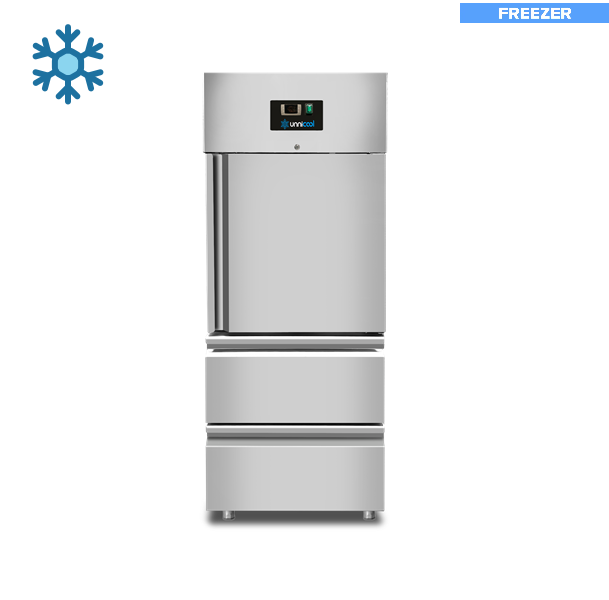 Armoire réfrigérée négative inox GN 2/1 - 650 L - 1 demi-porte et 2 tiroirs - L 740 x P 830 x H 1990 mm - Unninox