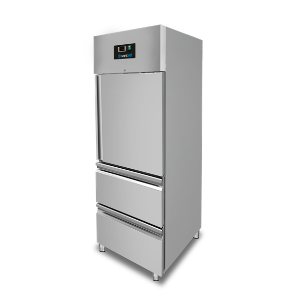 Armoire réfrigérée positive GN 2/1 650 L 1 demi-porte et 2 tiroirs - L 740 x P 830 x H 1990 mm - Unninox