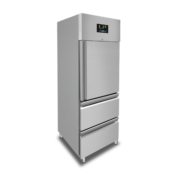 Armoire réfrigérée positive GN 2/1 650 L 1 demi-porte et 2 tiroirs - L 740 x P 830 x H 1990 mm - Unninox