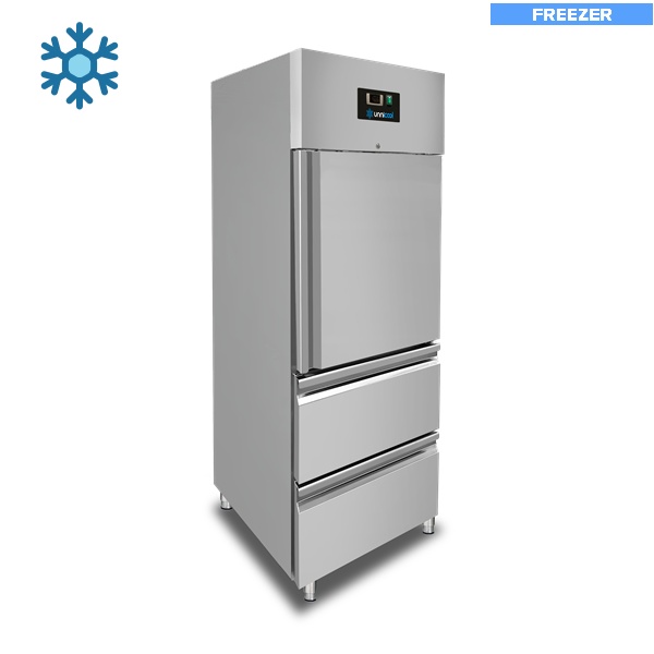 Armoire réfrigérée négative inox GN 2/1 - 650 L - 1 demi-porte et 2 tiroirs - L 740 x P 830 x H 1990 mm - Unninox
