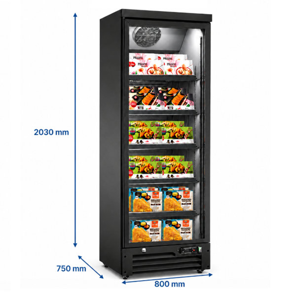Congélateur vitré 1 porte - 800 L - de -22 à -18 °C - 5 clayettes - L 800 x P 750 x H 2030 mm - Unninox