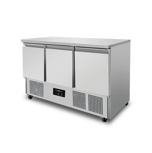 Table réfrigérée positive 3 portes GN 1/1 400 L sans dosseret - L 1370 x P 700 x H 876 mm - Unninox