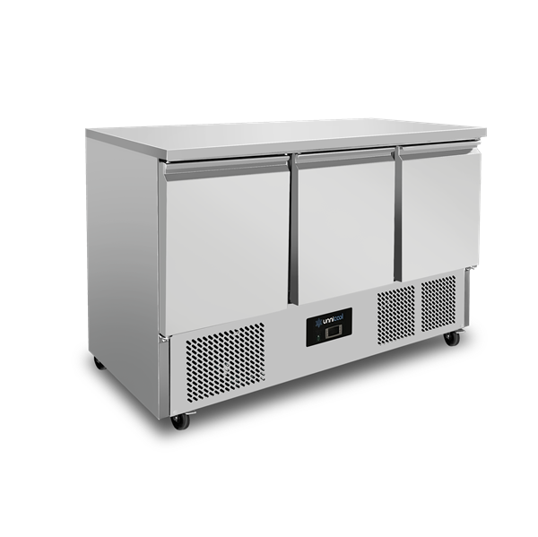Table réfrigérée positive 3 portes GN 1/1 400 L sans dosseret - L 1370 x P 700 x H 876 mm - Unninox