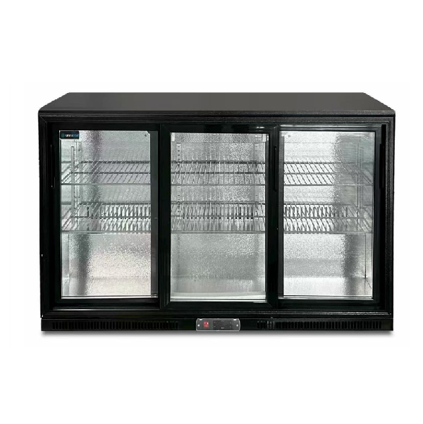 Arrière-bar réfrigéré portes vitrées coulissantes - 300 L - noir - +2 à +10 °C - L 1350 x P 525 x H 900 mm - Unninox