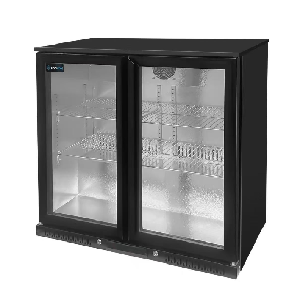 Arrière-bar réfrigéré 2 portes vitrées - 200 L - noir - +2 à +10 °C - L 900 x P 525 x H 900 mm - Unninox