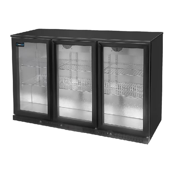 Arrière-bar réfrigéré 3 portes vitrées - 300 L - noir - +2 à +10 °C - L 1350 x P 525 x H 900 mm - Unninox