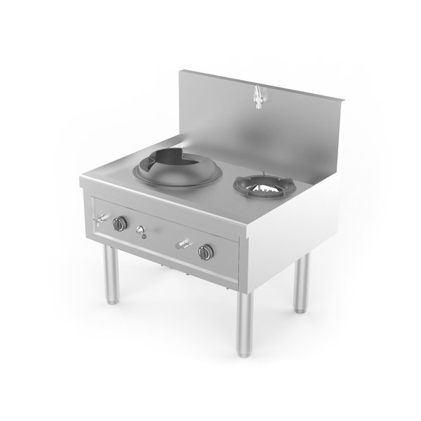 Fourneau wok gaz 1 feu wok + 1 feu marmite - 36,7 kW - L 1000 x P 850 x H 1100 mm - Unninox