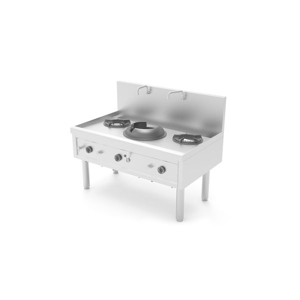 Fourneau wok gaz 1 feu wok + 2 feux marmite - 45,9 kW - L 1390 x P 850 x H 1100 mm - Unninox