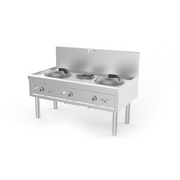 Fourneau wok gaz 2 feux wok + 1 feu marmite - 64,2 kW - L 1530 x P 850 x H 1100 mm - Unninox