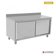 Meuble bas inox portes coulissantes avec dosseret - L 1800 x P 700 x H 850 mm - Unninox