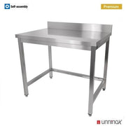 Table inox avec dosseret sans étagère basse - L 2000 x P 700 x H 850 mm - Unninox