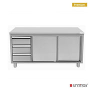 Meuble bas inox sans dosseret 3 tiroirs à gauche - L 1200 x P 600 x H 850 mm - Unninox