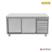 Meuble bas inox sans dosseret 3 tiroirs à droite - L 1400 x P 700 x H 850 mm - Unninox