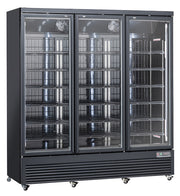 Congélateur vitré 1450L avec lumières LED 3 portes 6 étagères serrure RFG 1900 B - Cool Head inox 1880x760x2040 mm 1200 W Coolhead - Armoire réfrigérée négative professionnel CHR - matériel cuisine pro - Cuistéo