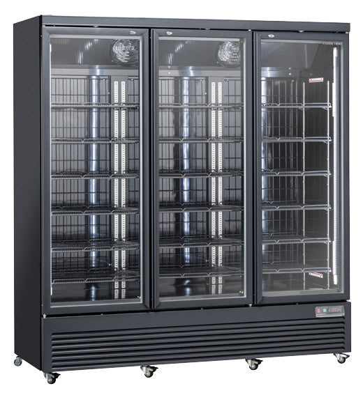 Congélateur vitré 1450L avec lumières LED 3 portes 6 étagères serrure RFG 1900 B - Cool Head inox 1880x760x2040 mm 1200 W Coolhead - Armoire réfrigérée négative professionnel CHR - matériel cuisine pro - Cuistéo