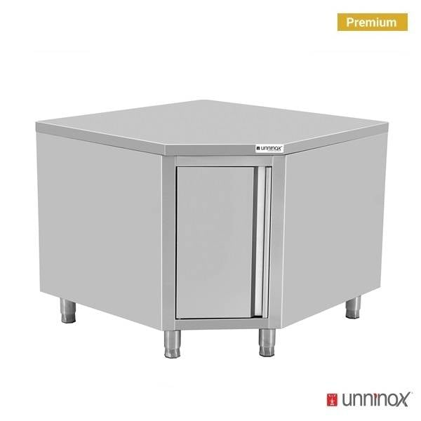Meuble d'angle inox 2 portes sans dosseret - L 1000 x P 600 x H 850 mm - Unninox