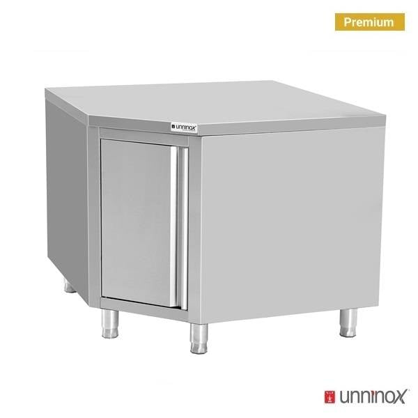 Meuble d'angle inox 2 portes sans dosseret - L 1000 x P 600 x H 850 mm - Unninox