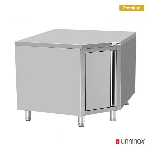Meuble d'angle inox 2 portes sans dosseret - L 1000 x P 600 x H 850 mm - Unninox