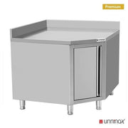 Meuble d'angle inox 2 portes avec dosseret - L 1000 x P 700 x H 850 mm - Unninox