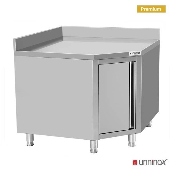 Meuble d'angle inox 2 portes avec dosseret - L 1000 x P 700 x H 850 mm - Unninox