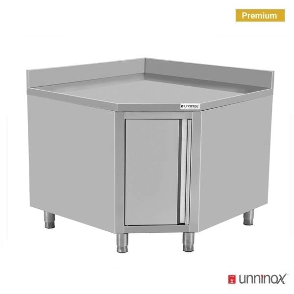 Meuble d'angle inox 2 portes avec dosseret - L 1000 x P 700 x H 850 mm - Unninox